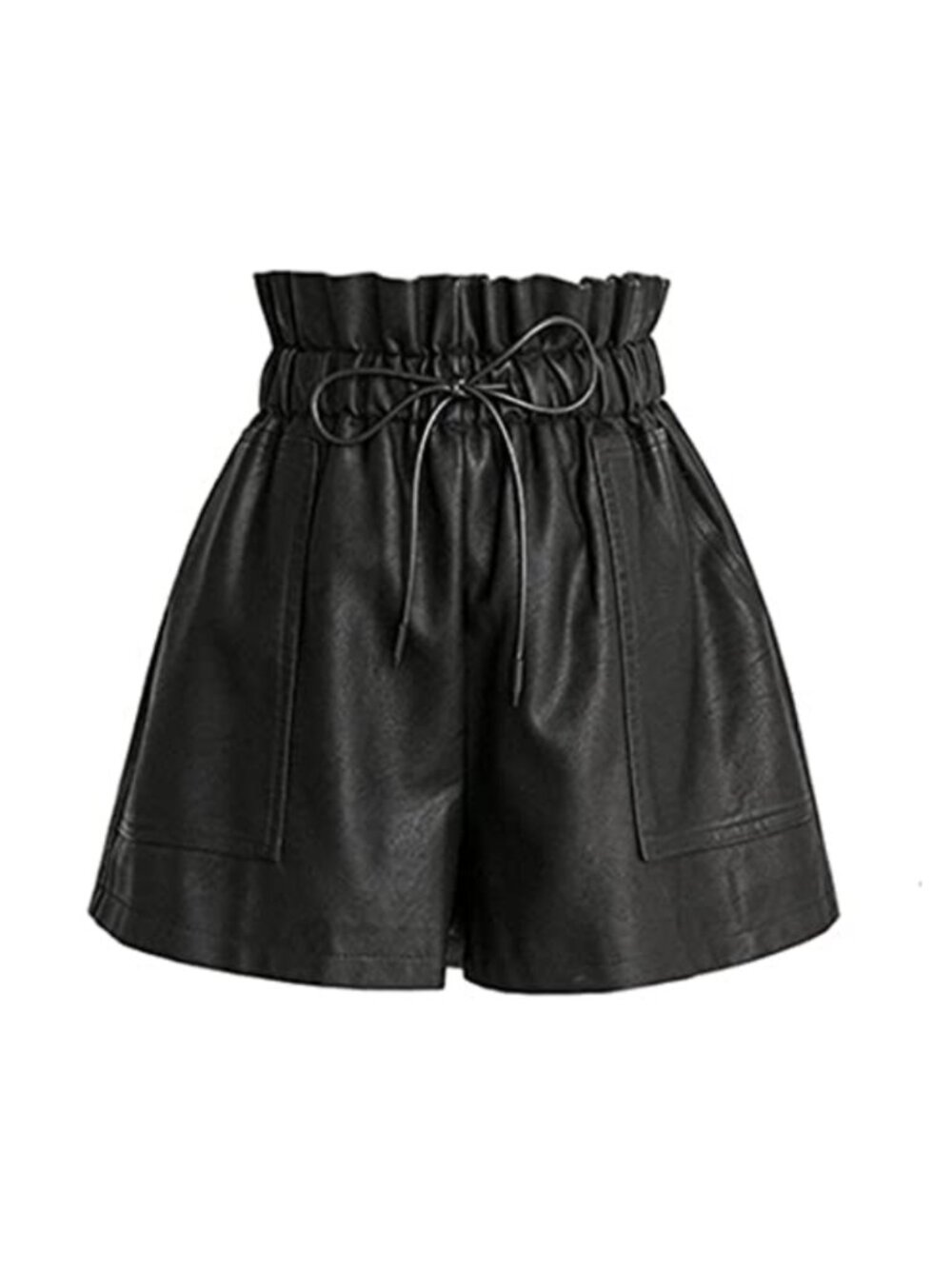 High Waisted Straight Fit Faux Leather Shorts with Pockets
